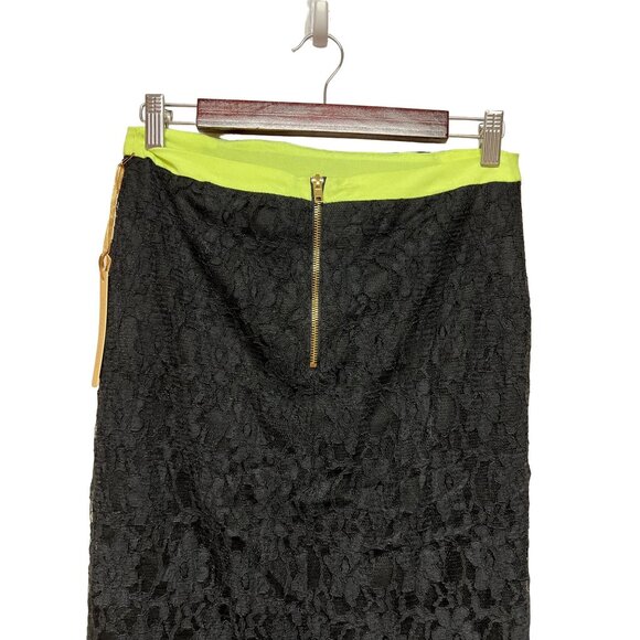 Gibson & Latimer Women's Skirt Black Lace Yellow Neon Zipper Trim Layer Size 8 - Picture 4 of 11